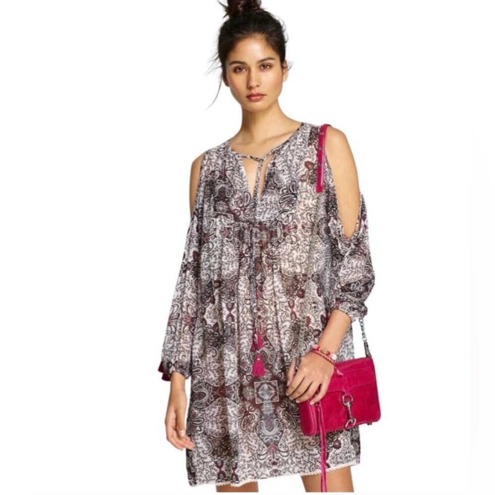 Rebecca Minkoff Cappy Cold Shoulder Dress size S paisley short flowy dress